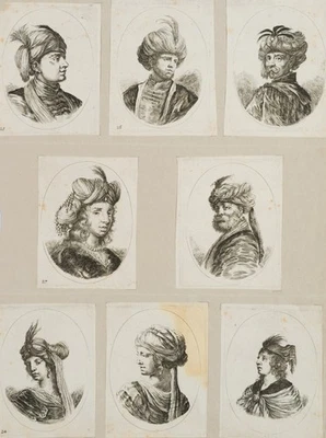 Nach BELLA (*1610), 8 Portraits von Orientalen, um 1650, Rad. Barock 1650-1699 - Bild 1 von 4