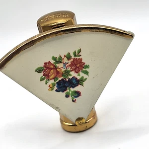 Stratton 50er Jahre Lippenstifthalter in Fächerform, Blumenbezug, Handtaschenspiegel, Vintage - Bild 1 von 9