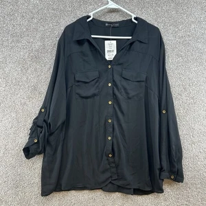 NWT Women's Button Up Size Black Long Sleeve Front Button - Picture 1 of 9