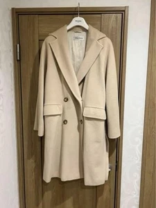 Maxmara White Wool Coat Chester Dbl Size 42 Elegant Ruffled Elegant Used - Picture 1 of 8
