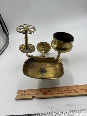 Jabón de baño de latón vintage, portavasos y porta cepillo de dientes. Foto 1 de 4