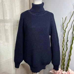 Neu mit Etikett Aran Pullover Market 100 % Wolle Rollkragen Grobstrick marineblau Größe Medium - Bild 1 von 12