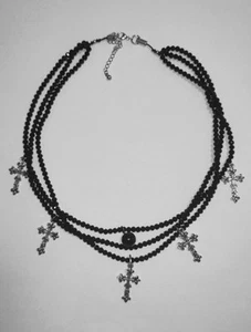 Collana ~ Chocker Multifilo ~ Perline Vetro e Croci in Ferro - PEZZO UNICO  - Foto 1 di 15