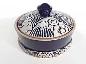 Höhr Keramik 30er Jahre art déco Dose dunkelblau beige glasiert Dümler & Breiden - Bild 1 von 6