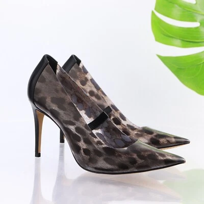 Vince Camuto Mujer Anessta Pump Talla 7.5 Negro Humo Lucite Animal Print Tacones Foto 1 de 4