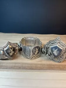 Vintage Sterling Silver 925 Lot Of 3 Siam Chunky Bracelets Black Enamel AS IS - Picture 1 of 19