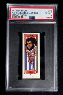 KAREEM ABDUL-JABBAR 1974 NABISCO SUGAR DADDY BASKETBALL CARD #25 PSA 6 EX-MT HOF - Image 1 of 2