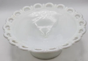 Vintage Lace Milk Glass Serving Pedestal Bowl 4in H and 10 1/2 in Diameter - Picture 1 of 6