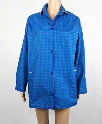 Camisa Chaqueta Chaqueta Vintage Años 70 Azul A Cuadros Luz Hasta el Muslo Talla 8 10 Informal Foto 1 de 4