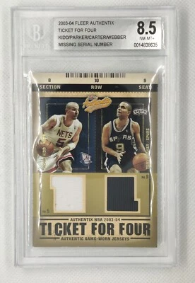 Boleto Fleer Authentix 2003-04 para cuatro #KPCW Kidd/Parker/Carter/Webber BGS 8,5 Foto 1 de 2