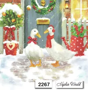 (2267) DOS servilletas de papel individuales para almuerzo - NAVIDAD PATOS NIEVE - Imagen 1 de 3