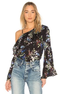 PARKER Lima Boboli Black Floral Silk Georgette Off The Shoulder Blouse, Size L - Picture 1 of 8