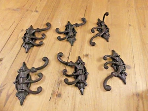 6 Cast Iron Antique Style SWIVEL Coat Hooks Hat Rustic **READ DESCRIPTION** - Picture 1 of 9