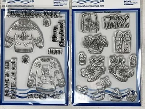 Lot Of 2 Christmas Scrapbook Card Craft Clear Stamp & Die Cut Sets Sweater Words - Picture 1 of 8