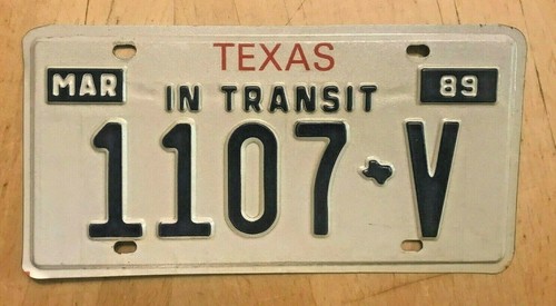 MINT 1989 TEXAS IN TRANSIT LICENSE PLATE 