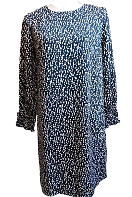 Vestido Anne Klein Talla 2 Negro Lunares Manga Larga Vestido Hasta la Rodilla Usado en Excelente Condición Foto 1 de 4