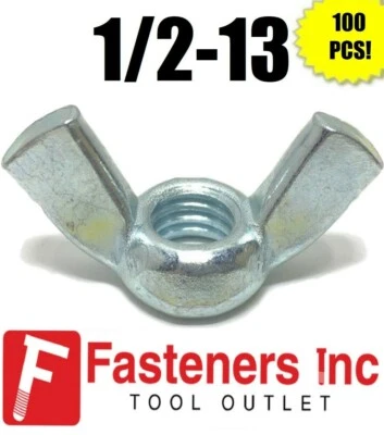 (Qty 100) 1/2-13 UNC Coarse Thread Wing Nut Zinc Plated Steel Nuts - Imagem 1 de 2