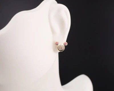 Women's 14k Gold Pink Mickey Mouse Silhouette CZ Mini Stud Earrings Screw Post - Image 1 of 4