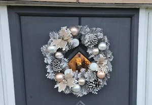 Silver Christmas Door Wreath Hanging 50cm Decoration Frosted Artificial Outdoor - Picture 1 of 12