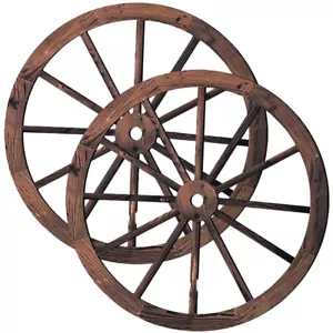 2pcs Retro Wooden Wagon Wheel Decor Wall Hanging Wood Wheel Decor - Picture 1 of 12
