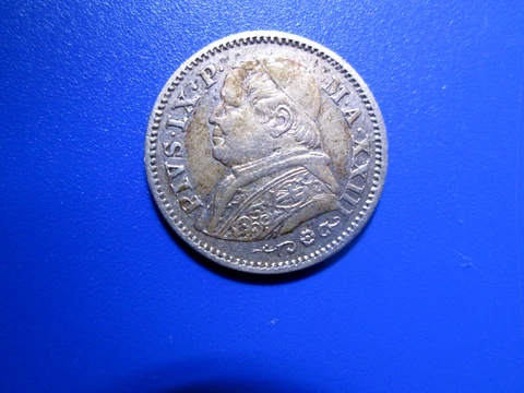 Vatican (Italy Papal States)  10 Soldi 1869 Pius IX SILVER Lightly Circulated Cover