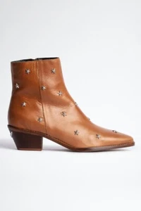 Zadig & Voltaire Tyler Vintage Stars Flash Ankle Boots Brown Leather Sz 37, New! - Picture 1 of 8
