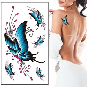 Flash de una sola vez tatuaje temporal mariposa azul fiesta regalo playa nuevo - Imagen 1 de 3
