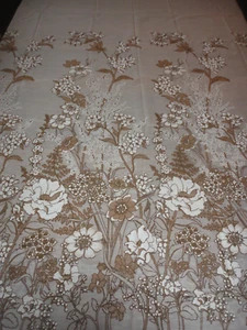 Vtg Fabric 1960's Sheer Brown Floral Panel Print for Curtains 100"L x 72"W - Picture 1 of 6