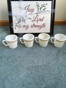 Pyrex Butterfly Gold 1410 D-Handle Mugs Set Of 4 Corning White Milk Glass USA - Picture 1 of 12