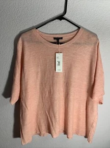 NWT EILEEN FISHER Organic Linen Melange Round Neck Tunic Pink Peach Sweater XL - Picture 1 of 6