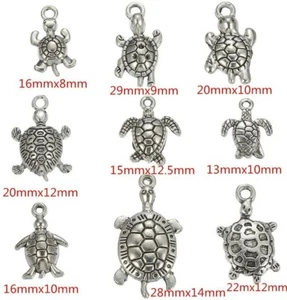 9 Turtle Charms Antique Silver Tone Tortoise Pendants Nautical Sea Life Assorted - Picture 1 of 1