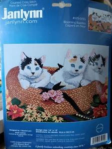 New Janlynn Blooming Buddies 16x12" Cats Cross Stitch Kit /XX2 - Picture 1 of 4