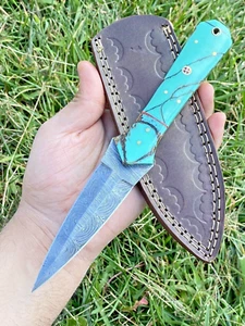 Handmade Damascus double edge fixed dagger blade combat boot knife hunter EDC - Picture 1 of 5