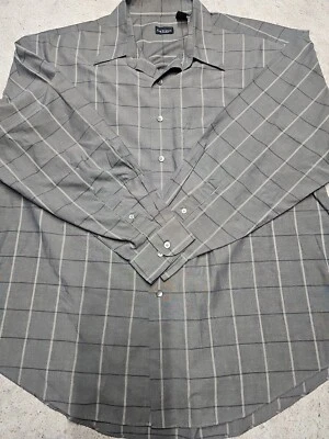 Camisa de vestir Van Heusen para hombre gris oscuro a cuadros manga larga talla XL Foto 1 de 4