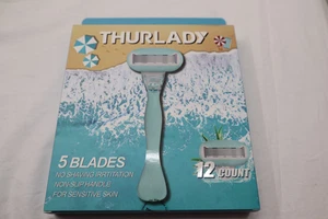 THURLADY 5 BLADES 12 COUNT LADIES RAZORS - NEW * OCEAN BLUE COLOR* - Picture 1 of 4