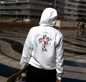 NUEVO Nike SB Japón Blanco Polar Pullover Sudadera con Capucha Grande Koi Bordado Juegos Olímpicos - Imagen 1 de 3