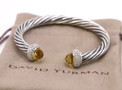 Brazalete David Yurman Plata de Ley 7mm Cable Caramelo Limón Citrino y Diamantes Foto 1 de 4