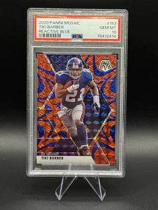 2020 Panini Mosaic - Tiki Barber #153 Reactive Blue Mosaic Prizm PSA 10 - Picture 1 of 2