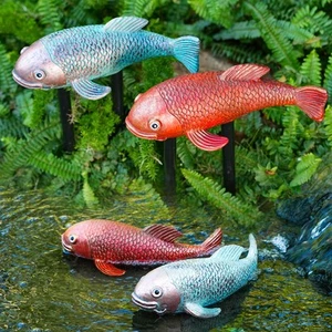 Koi Fish Decor, Set of 2 Antique Koi Garden Statues Art, Pond Accessories, Ya... - Picture 1 of 9