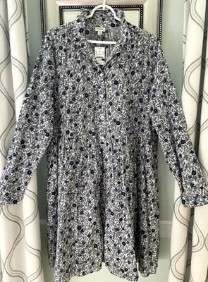 NUEVO CON ETIQUETAS J Crew - Mujer Talla 18 - Vestido Camisa Forrado de Algodón - LS - Azul Marino y Blanco Floral Foto 1 de 4