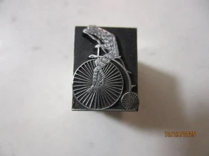 Printing Letterpress Printer Type Block Frog On Bicycle Metal Print Cut - Picture 1 of 6