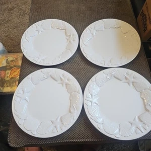 4er Set Home Casual Speiseteller Muscheln geprägt Melamin weiß 11 Zoll - Bild 1 von 7