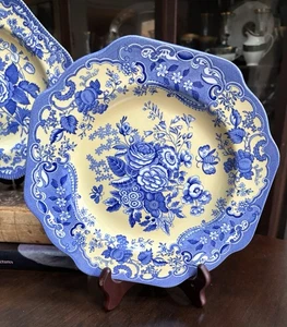 Spode Blue Room Garden Collection Blue & Yellow Blue Rose 9.5” Lunch Plates - Picture 1 of 3
