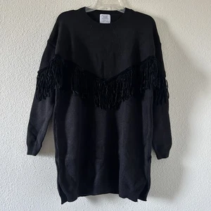 Western Fransen Tunika Cottagecore Country Herbst Strick Pullover Damen Medium schwarz  - Bild 1 von 9