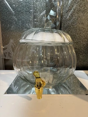 2 Gallons Pumpkin Glass Beverage Drink Dispenser Gold Spout With Lid 10” - Image 1 of 4