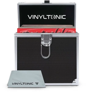 Record Storage box case 7" aluminium Black holds 35 x 7" vinyl record + cloth - Picture 1 of 11