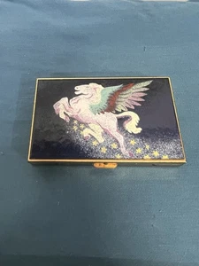 Vintage Emaille MAGISCHES PFERD Pulver kompakt Pegasus Limoges Pille - Bild 1 von 10