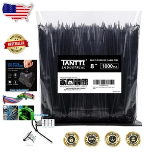 Paquete de 1000 corbatas negras con cremallera - Resistencia a la tracción de 50 lb de alta resistencia para interiores/exteriores - Imagen 1 de 10