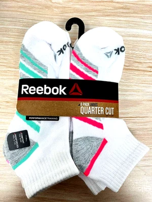 6 Pair Reebok Performance Quarter Cut Cushioned Socks Womens Size 4-10 New - Image 1 of 2