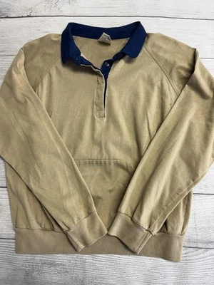 Sudadera De Colección Sears Para Hombre Grande Tostada Azul Marino Cuello Rugby Bolsillo Canguro Años 80 Foto 1 de 4